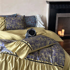 Duvet Set Reversible Cotton Satin Floral Jacquard & Velvet Piping