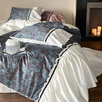 Duvet Set Reversible Cotton Satin Floral Jacquard & Velvet Piping