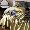 Duvet Set Reversible Cotton Satin Floral Jacquard & Velvet Piping