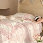 Duvet Set Ruffle & Pleat Pearl Accents 4-Piece