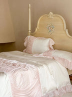 Duvet Set Ruffle & Pleat Pearl Accents 4-Piece