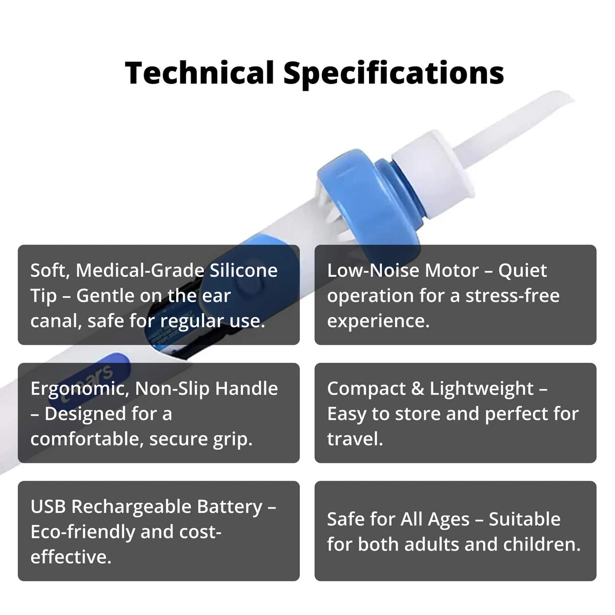 Ear Cleaner Electric Medical Silicone Tip 60 Minute Battery