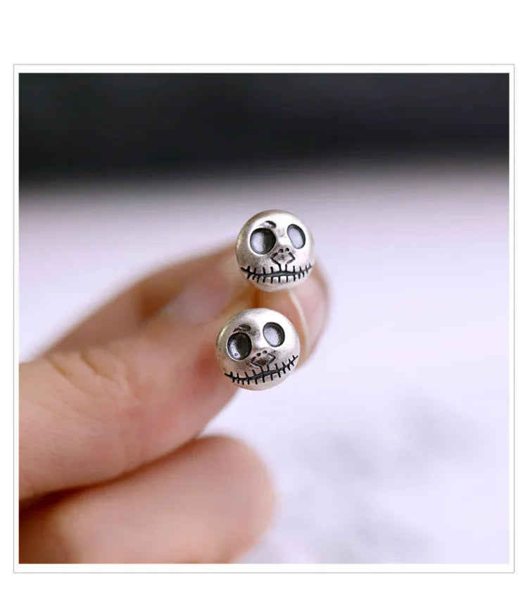 Earrings 925 Sterling Silver Pumpkin Skull Post Backing