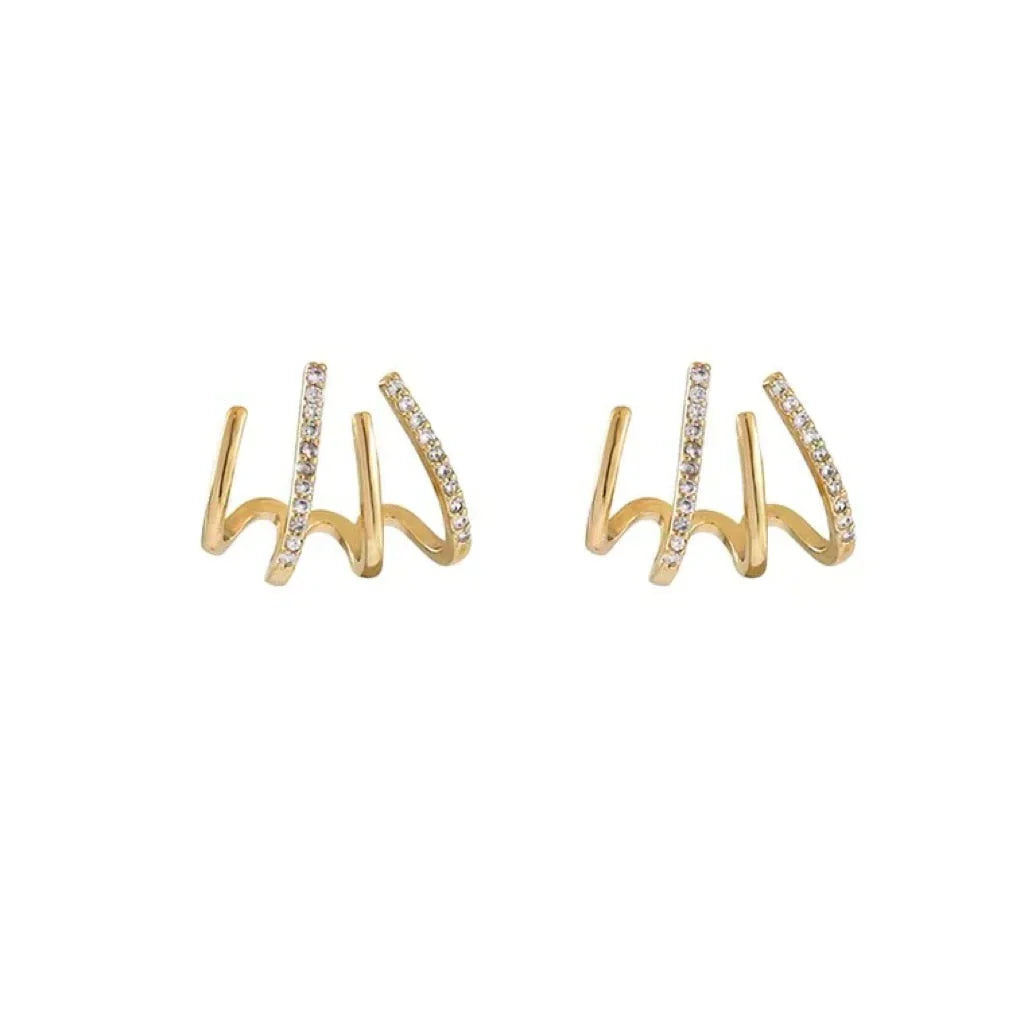 Earrings Four-Claw Layered Zirconia Accents Hypoallergenic