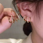 Earrings Four-Claw Layered Zirconia Accents Hypoallergenic
