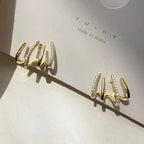Earrings Four-Claw Layered Zirconia Accents Hypoallergenic