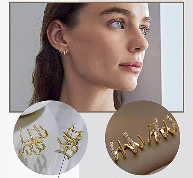 Earrings Four-Claw Layered Zirconia Accents Hypoallergenic