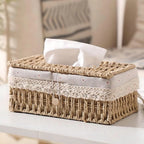 Eco-Friendly Braided Paper Rope Tissue Box Cover (Lace Trim)