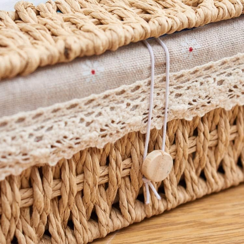 Eco-Friendly Braided Paper Rope Tissue Box Cover (Lace Trim)