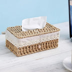 Eco-Friendly Braided Paper Rope Tissue Box Cover (Lace Trim)