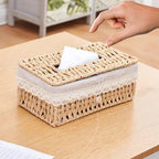 Eco-Friendly Braided Paper Rope Tissue Box Cover (Lace Trim)