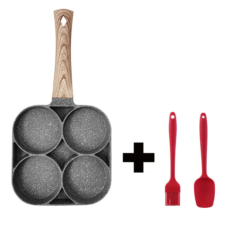 Egg Pan Four-Hole Aluminum Silicone Spatula & Brush