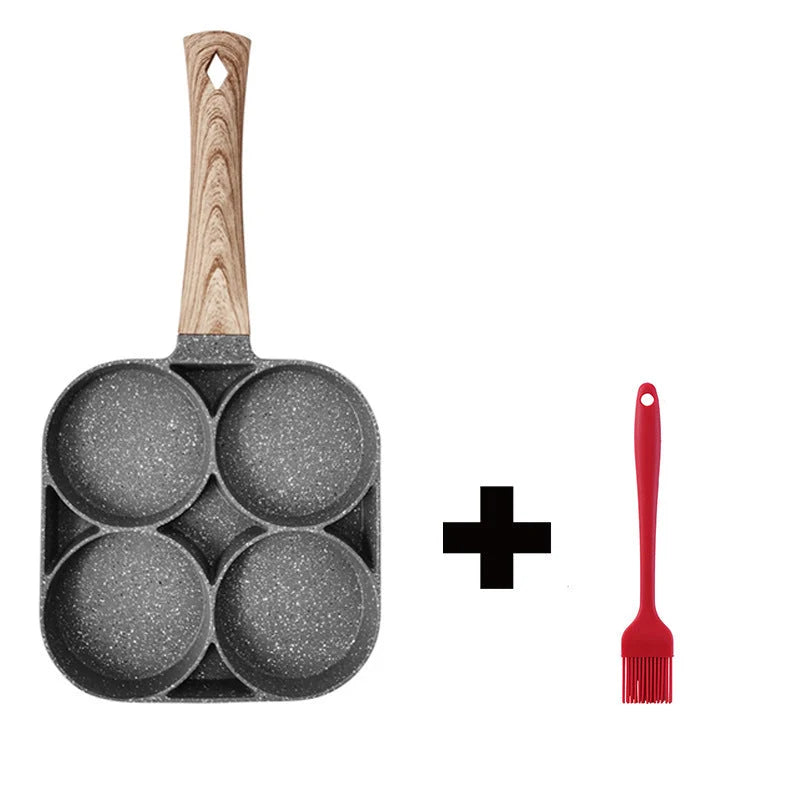 Egg Pan Four-Hole Aluminum Silicone Spatula & Brush