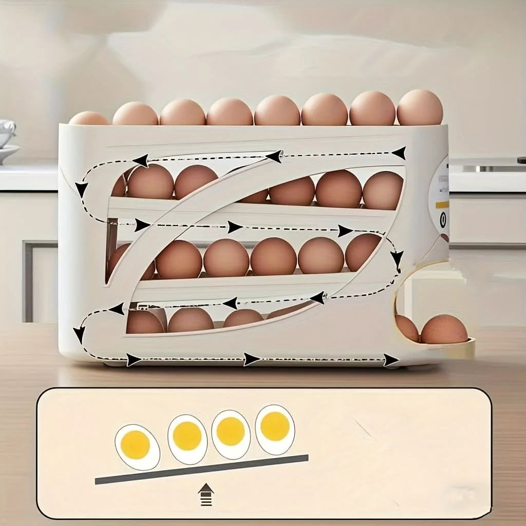 Egg Storage Organizer 4-Tier Automatic Rolling Holds 24 Eggs