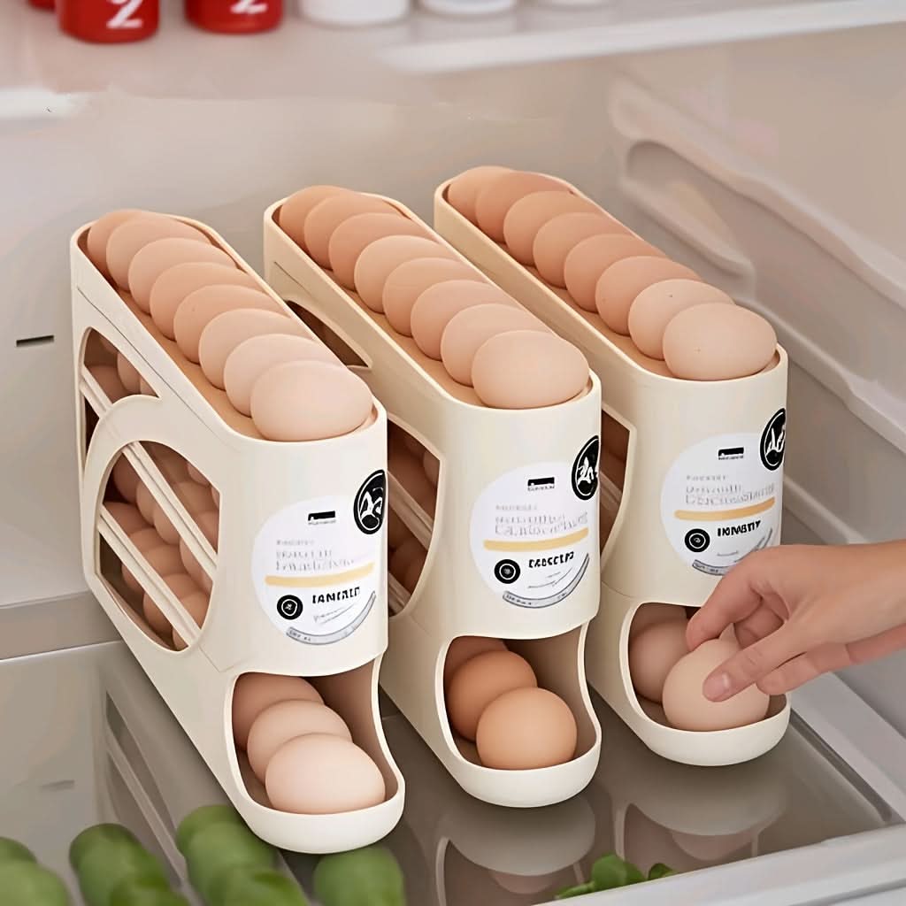 Egg Storage Organizer 4-Tier Automatic Rolling Holds 24 Eggs