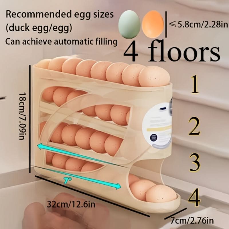 Egg Storage Organizer 4-Tier Automatic Rolling Holds 24 Eggs