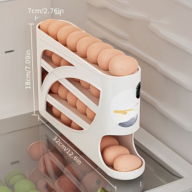 Egg Storage Organizer 4-Tier Automatic Rolling Holds 24 Eggs