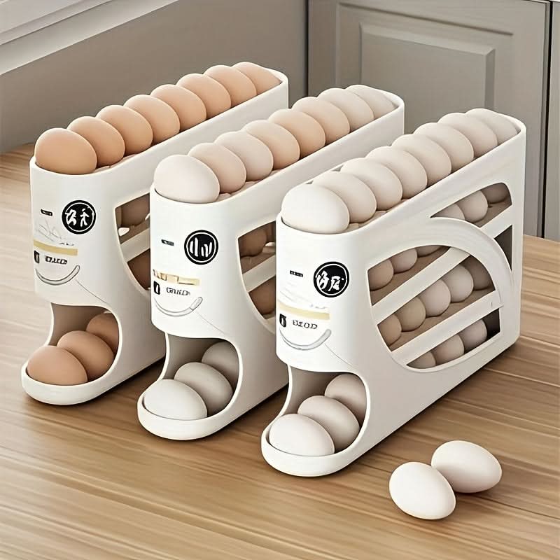 Egg Storage Organizer 4-Tier Automatic Rolling Holds 24 Eggs