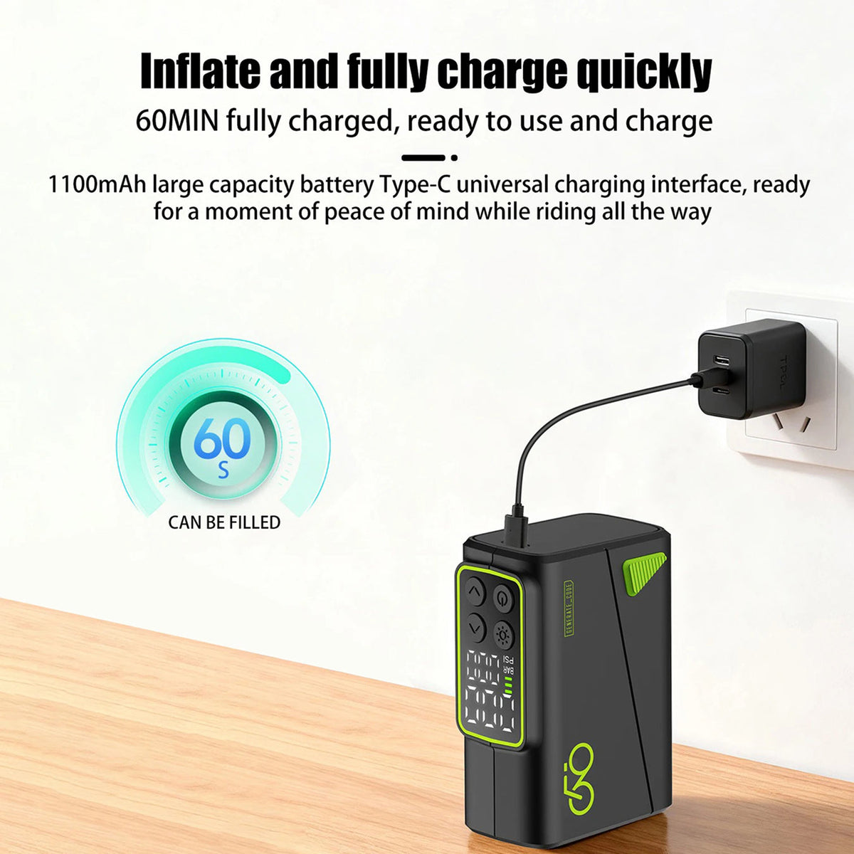 Electric Bike Pump Fast Charging Dual Digital Display