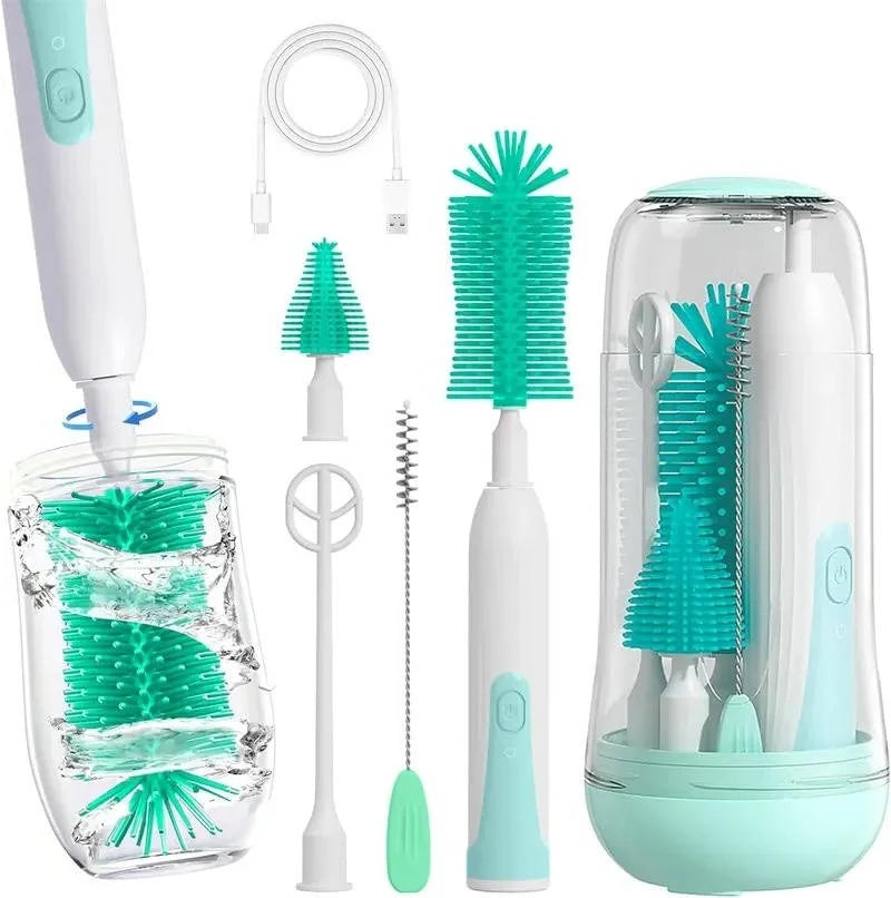 Electric Bottle Brush Set Cordless 360° Rotating Silicone
