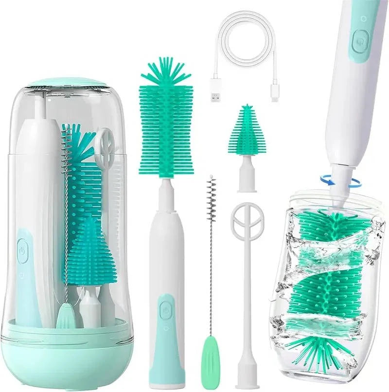 Electric Bottle Brush Set Cordless 360° Rotating Silicone