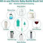 Electric Bottle Brush Set Cordless 360° Rotating Silicone