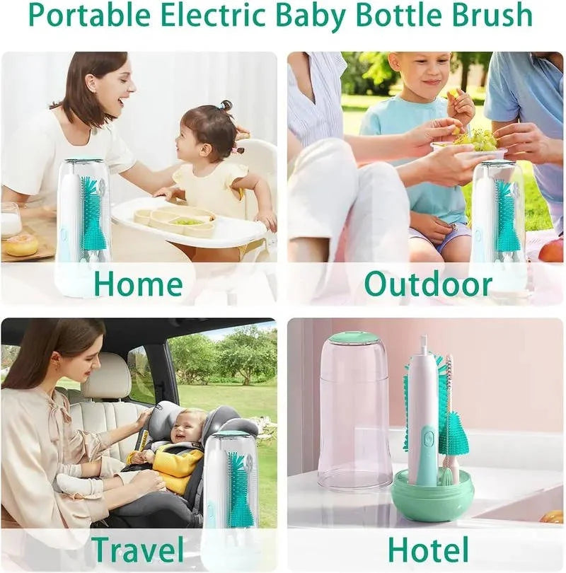Electric Bottle Brush Set Cordless 360° Rotating Silicone