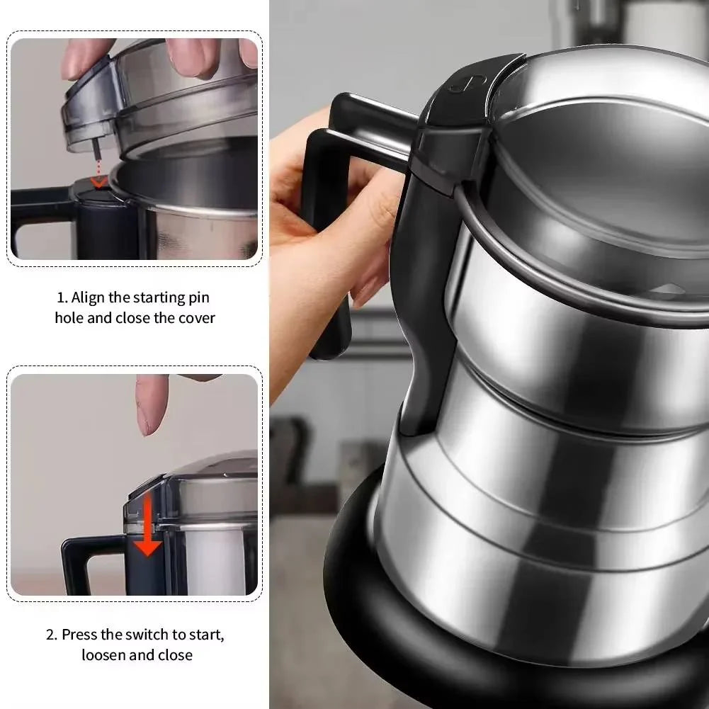 Electric Coffee Grinder One-Touch Six Spiral Blades Stainless Steel