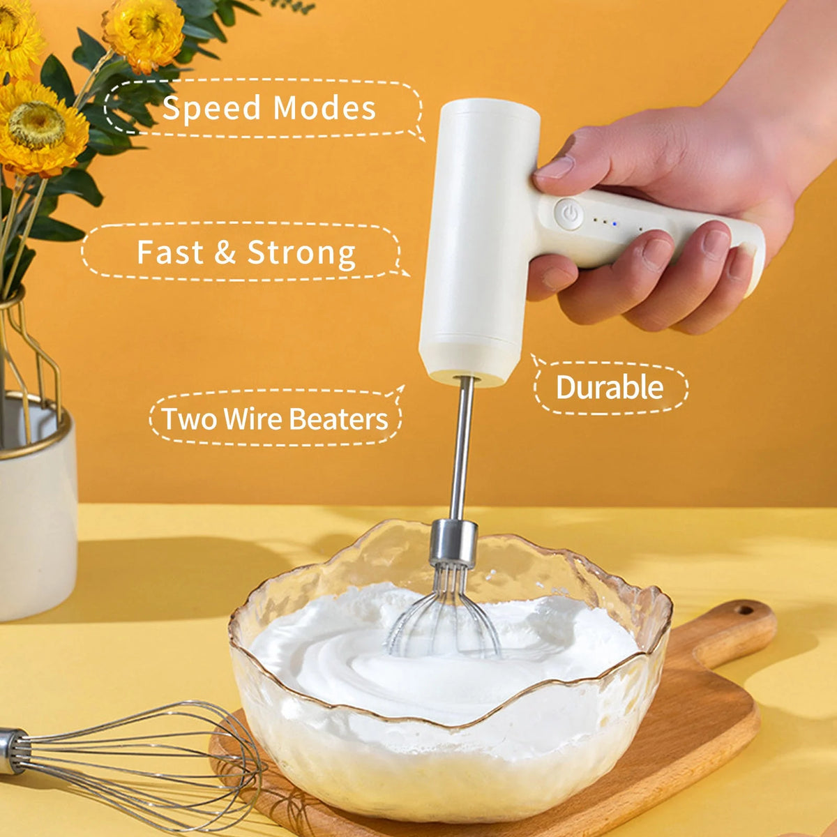 Electric Egg Beater Cordless USB Rechargeable 3-Speed