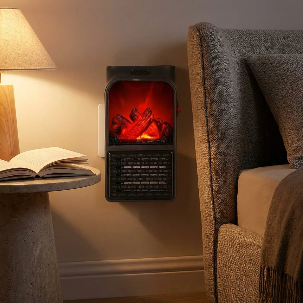 Electric Fireplace Heater Compact Plug-In Realistic Flame Remote Option