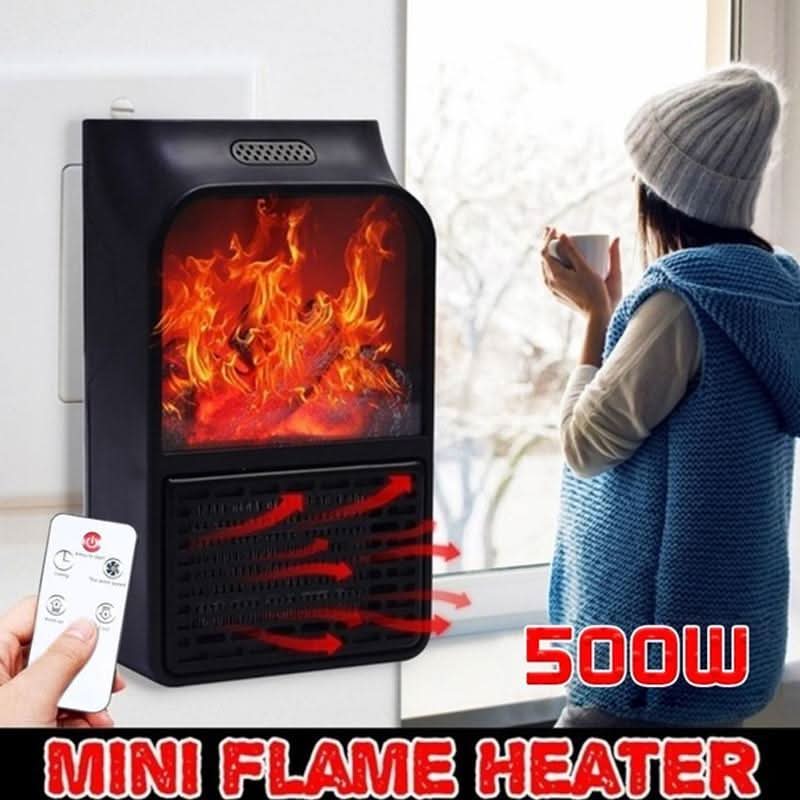 Electric Fireplace Heater Compact Plug-In Realistic Flame Remote Option