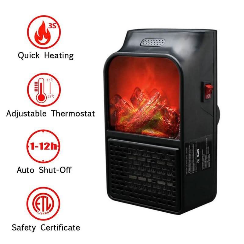 Electric Fireplace Heater Compact Plug-In Realistic Flame Remote Option