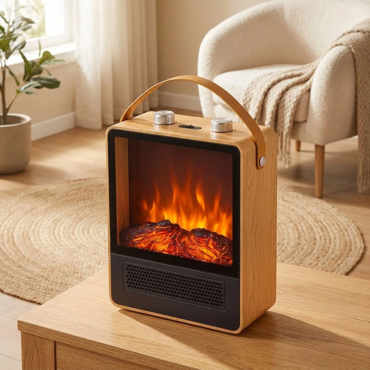 Electric Fireplace Heater Realistic Flame Adjustable Heat