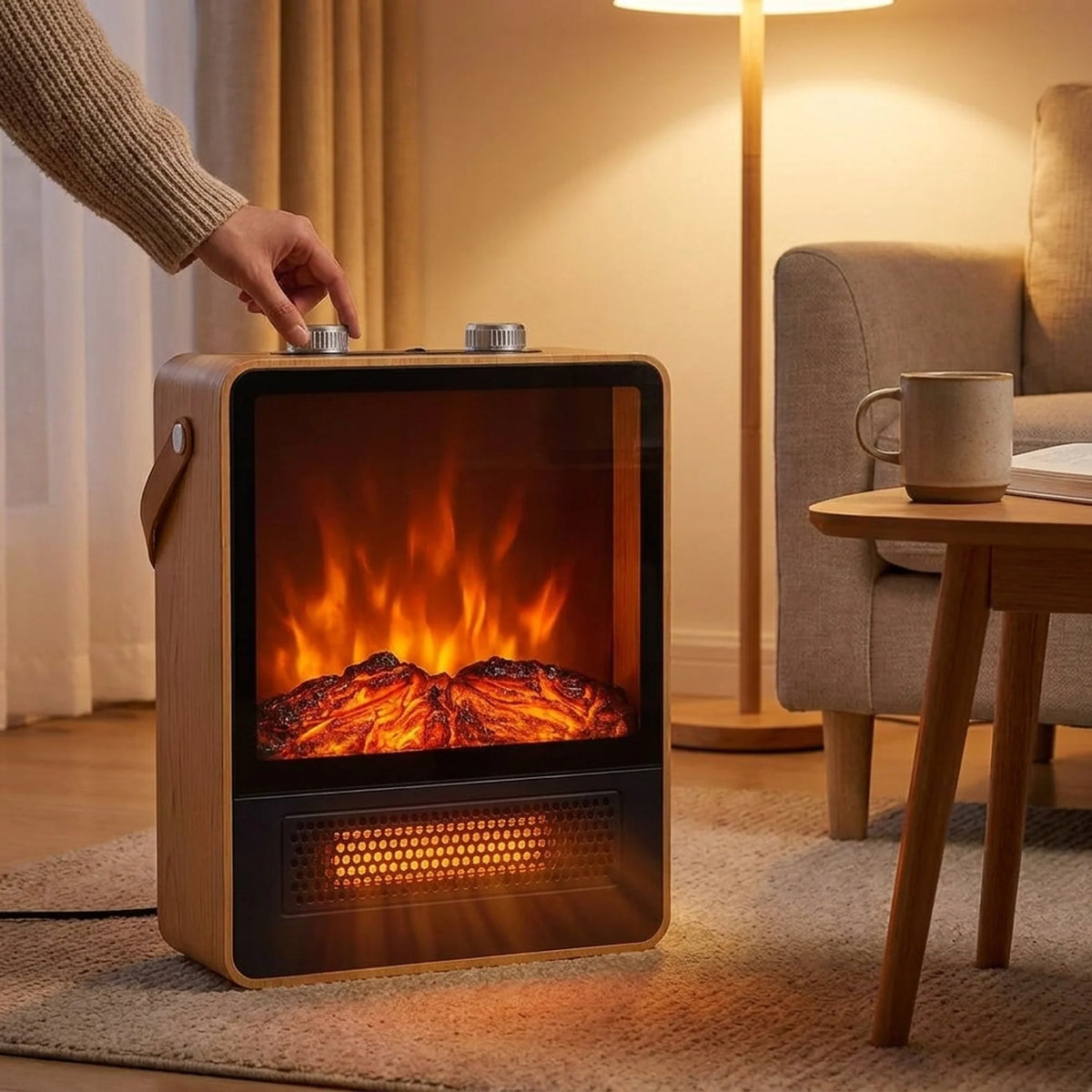 Electric Fireplace Heater Realistic Flame Adjustable Heat