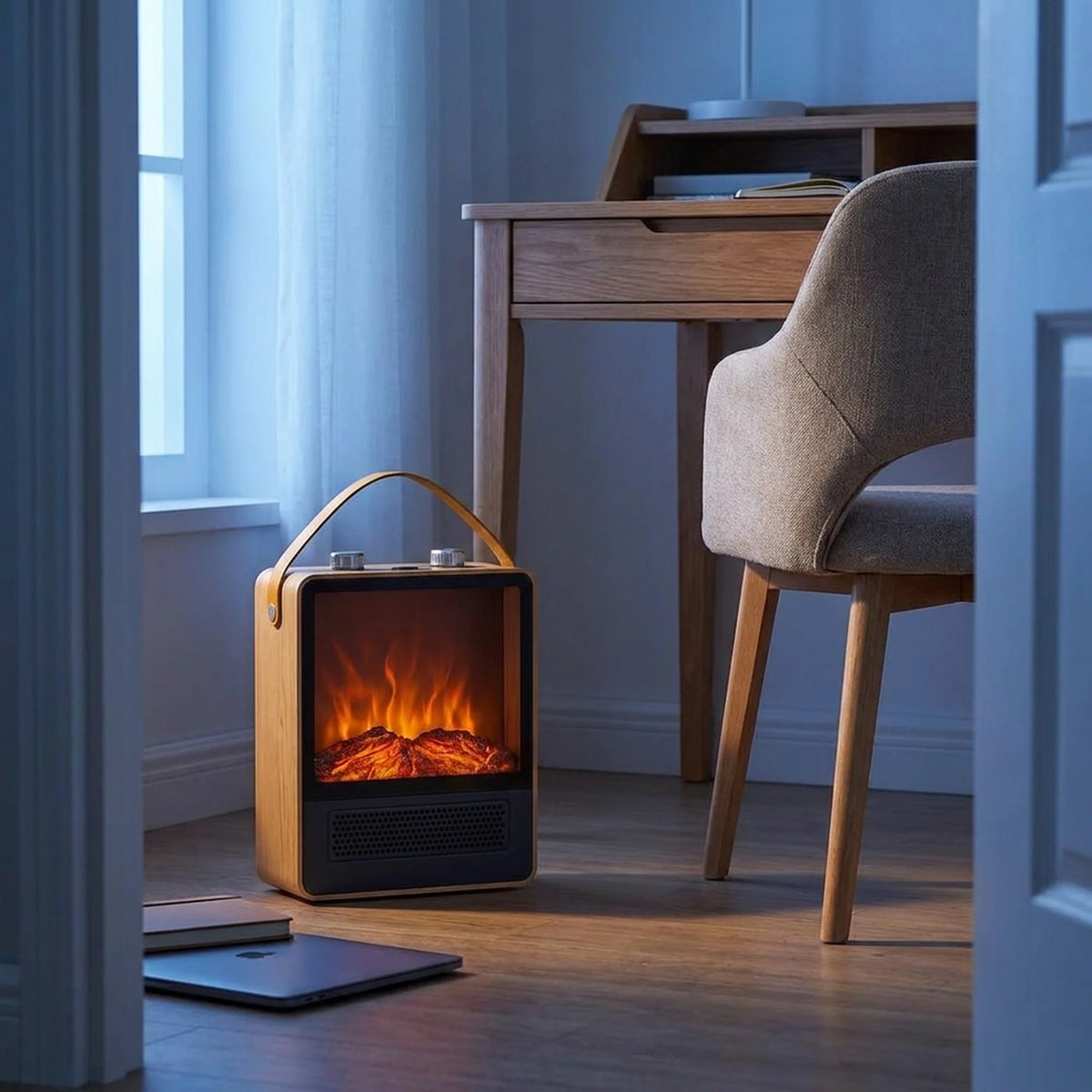 Electric Fireplace Heater Realistic Flame Adjustable Heat
