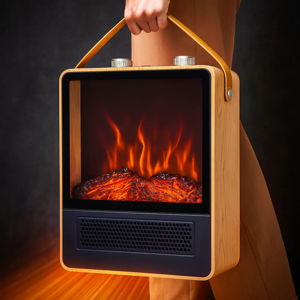 Electric Fireplace Heater Realistic Flame Adjustable Heat