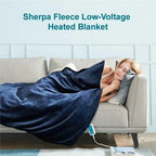 Electric Heated Blanket Sherpa-Lined Plush Flannel 6 Heat Settings