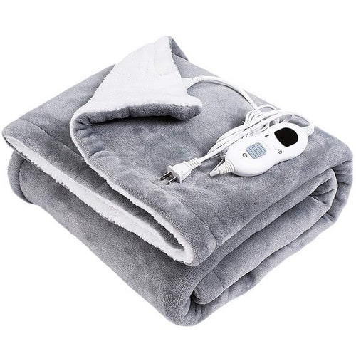 Electric Heated Blanket Sherpa-Lined Plush Flannel 6 Heat Settings