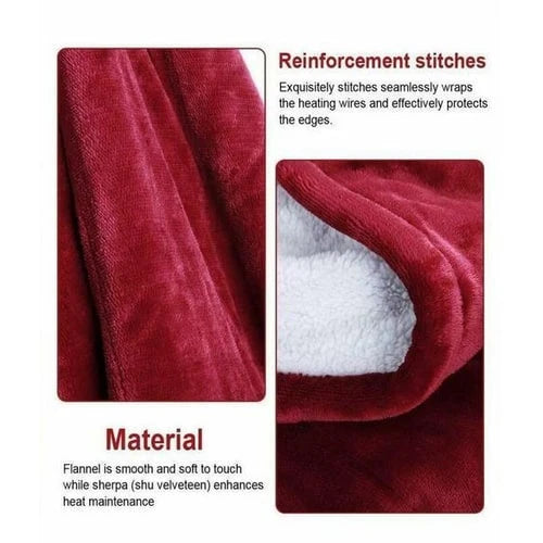 Electric Heated Blanket Sherpa-Lined Plush Flannel 6 Heat Settings