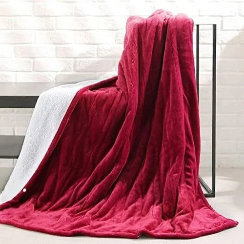 Electric Heated Blanket Sherpa-Lined Plush Flannel 6 Heat Settings