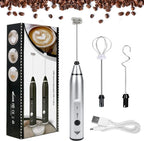 Electric Milk Frother USB Rechargeable 3 Interchangeable Heads