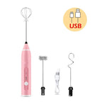 Electric Milk Frother USB Rechargeable 3 Interchangeable Heads