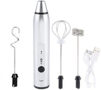 Electric Milk Frother USB Rechargeable 3 Interchangeable Heads