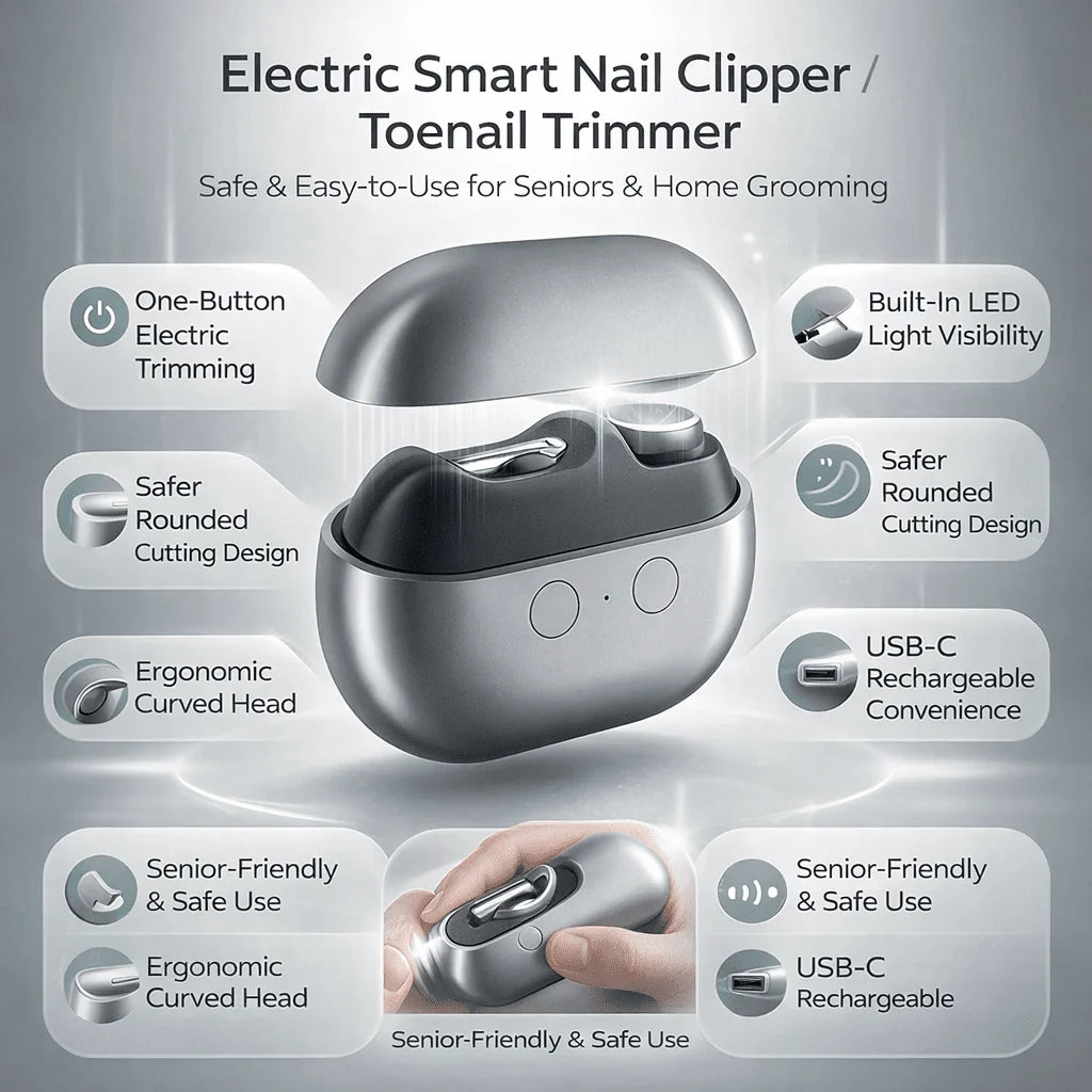 Electric Nail Clipper USB-C Rechargeable LED Light Fingers & Toes