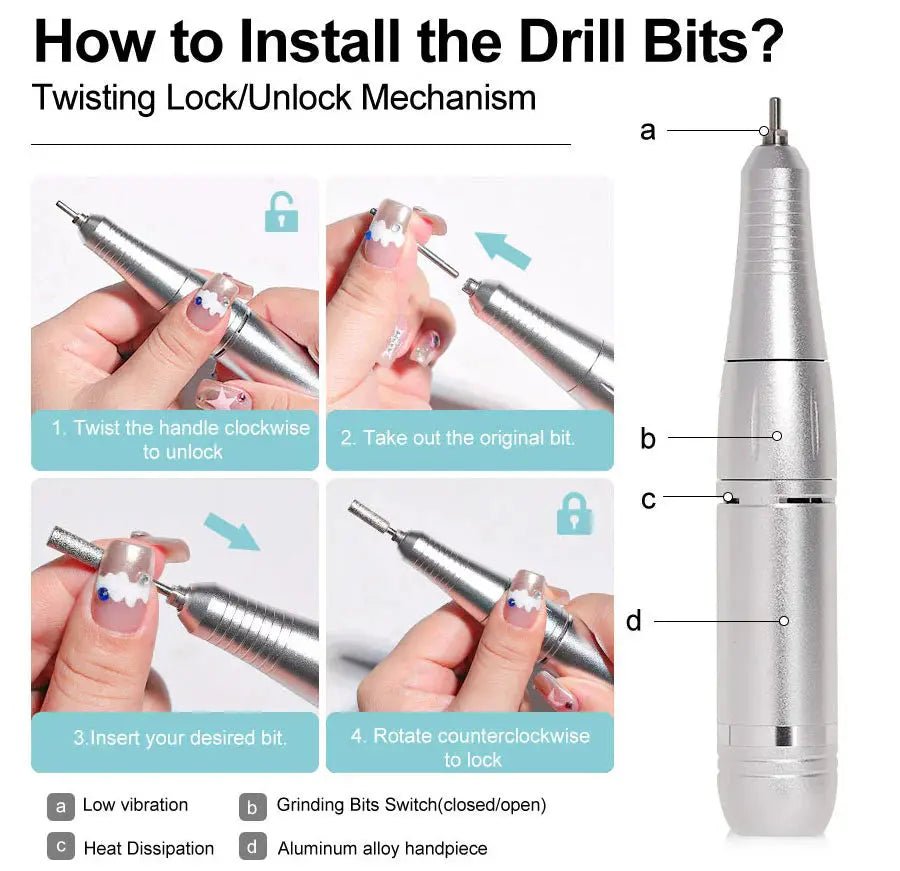 Electric Nail Drill 45,000 RPM USB-C Aluminum Handpiece