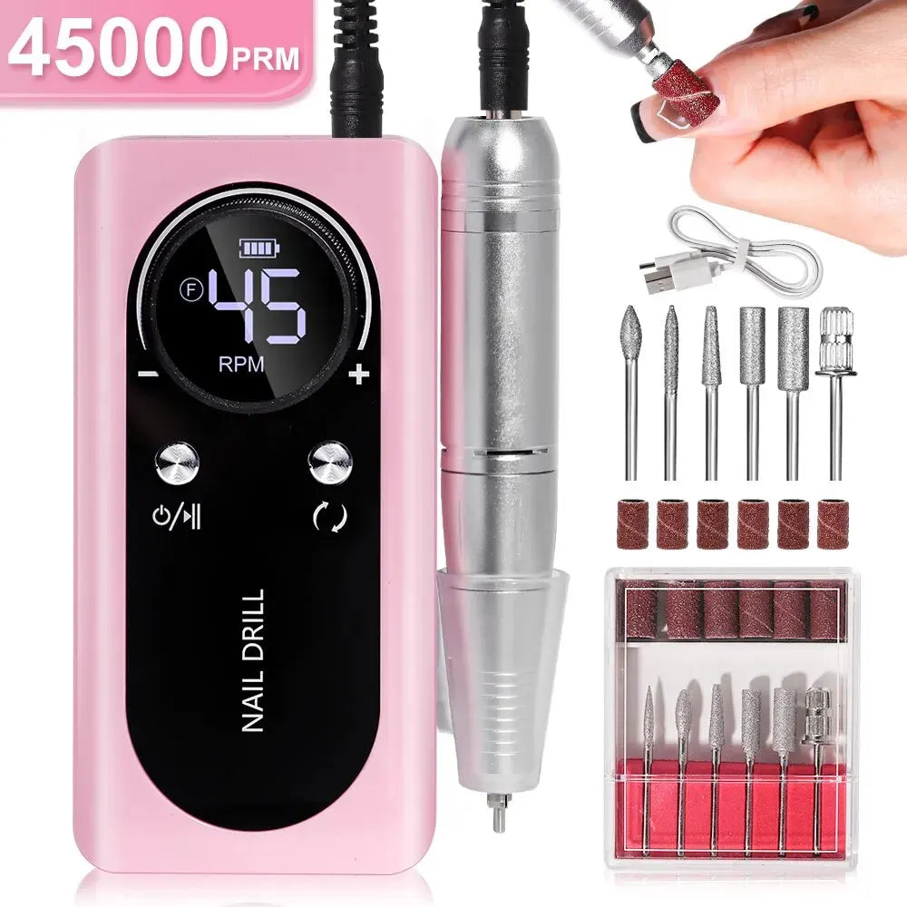 Electric Nail File Rechargeable Portable 45000 RPM Low Noise
