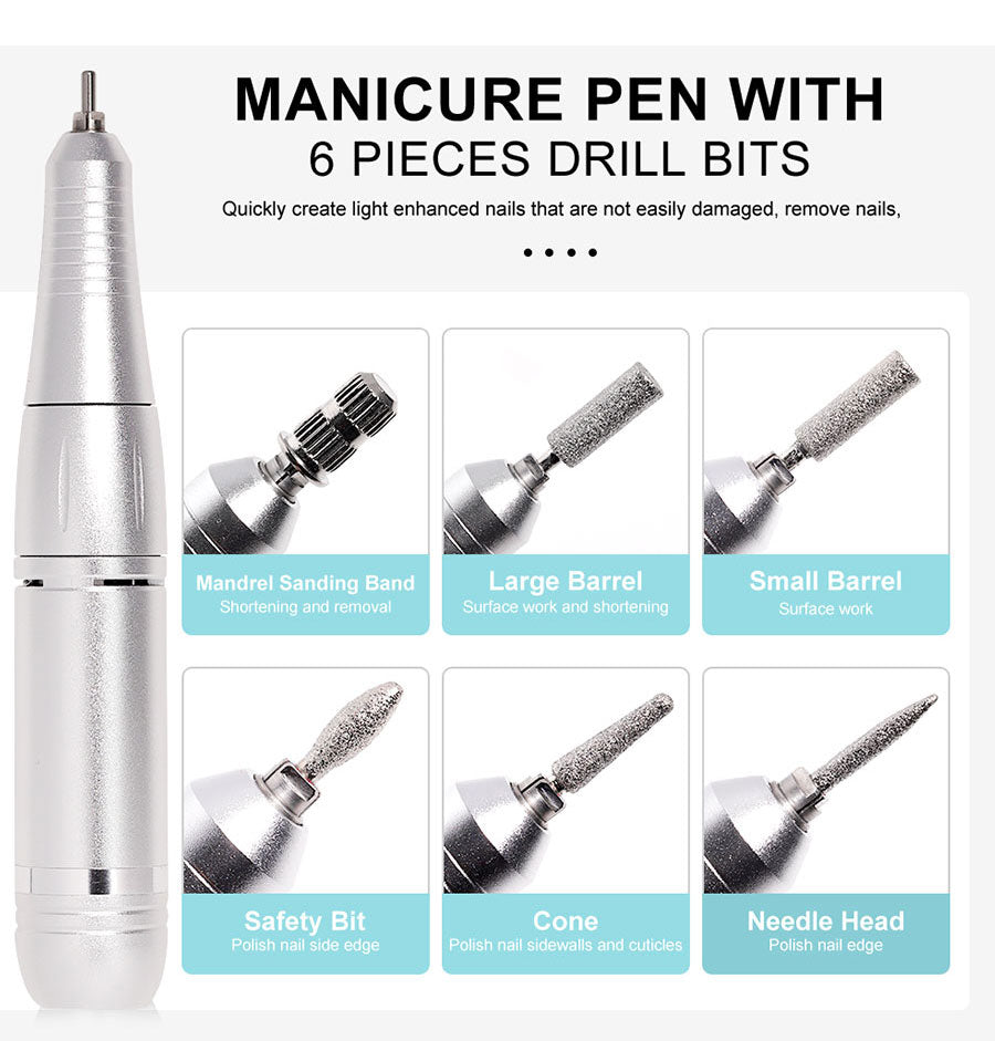 Electric Nail File Rechargeable Portable 45000 RPM Low Noise
