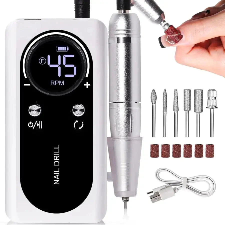 Electric Nail File Rechargeable USB Low-Noise 45000 RPM