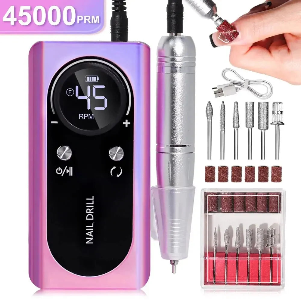 Electric Nail File Rechargeable USB Low-Noise 45000 RPM