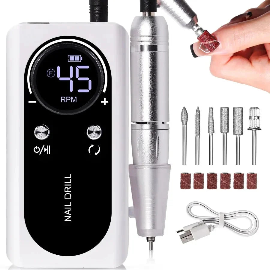 Electric Nail File Rechargeable USB Low-Noise 45000 RPM